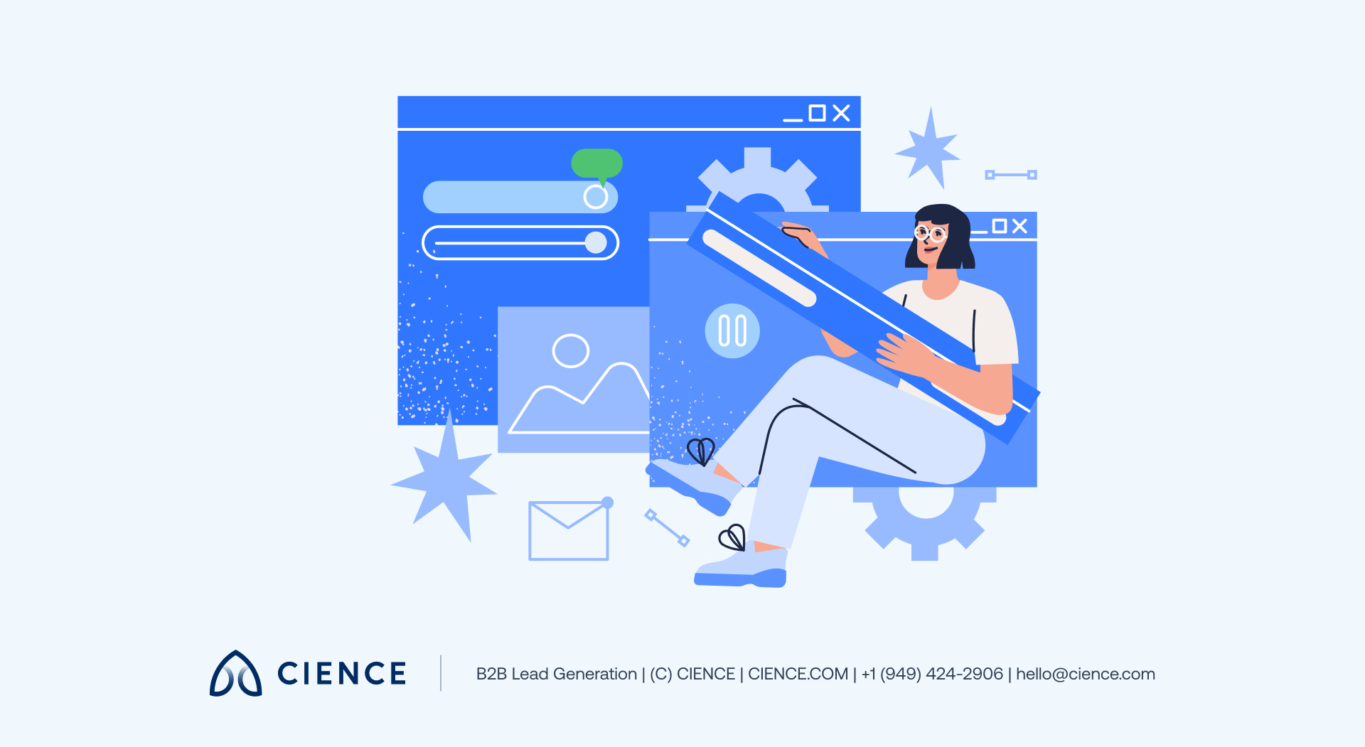 Diagram showing key B2B website design elements: navigation, CTAs, mobile layout, social proof, and value proposition